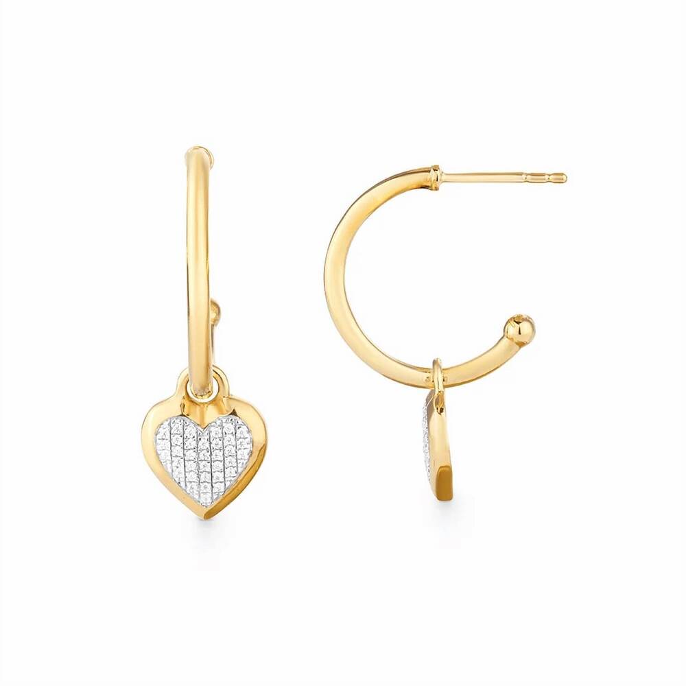 NEW ELLA STEIN women's protected heart hoop earrings in gold